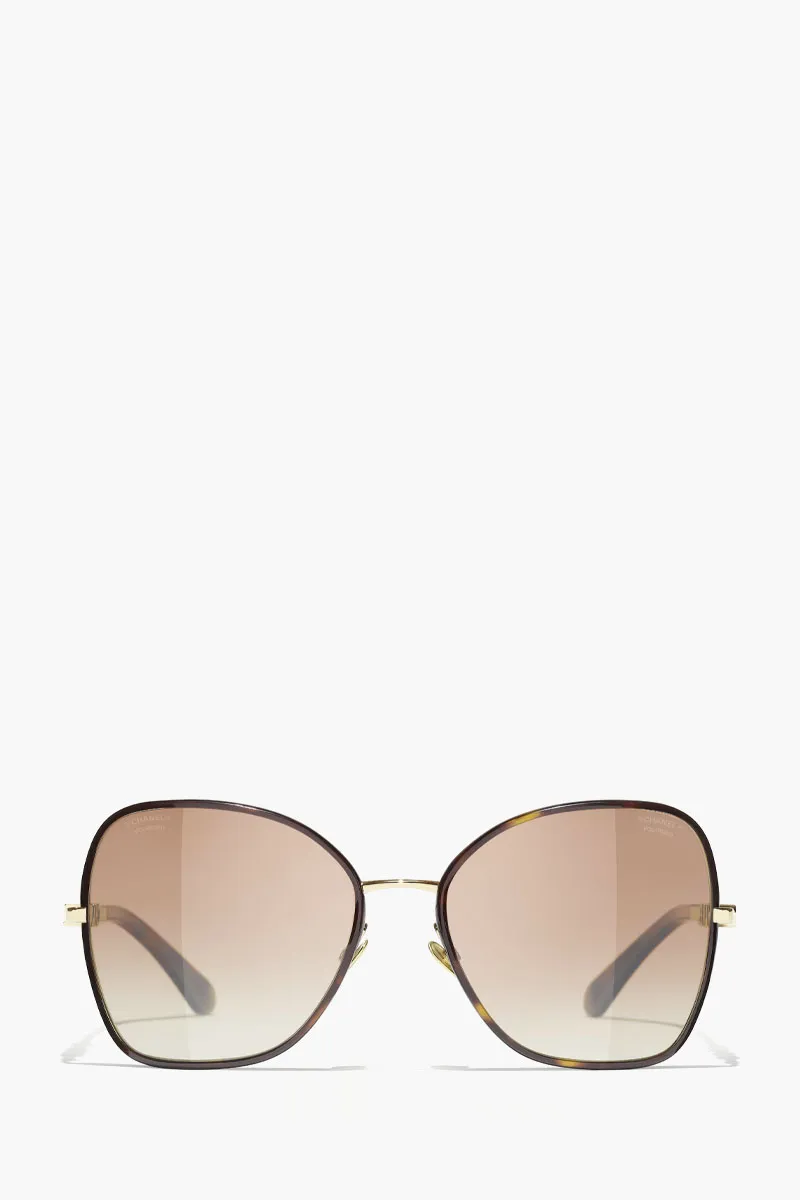 CHANEL Butterfly Sunglasses in Gold/Brown/Gradient Steel with Chanel Logo 0