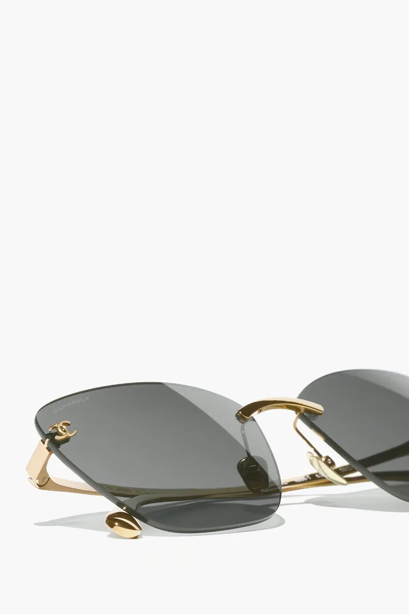 CHANEL Cat Eye Titanium Sunglasses in Gold/Dark Grey with Logo 3