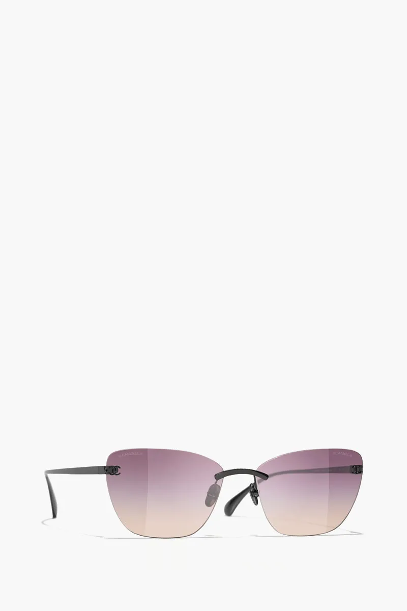 CHANEL Cat Eye Titanium Sunglasses in Black/Violet with Logo 2