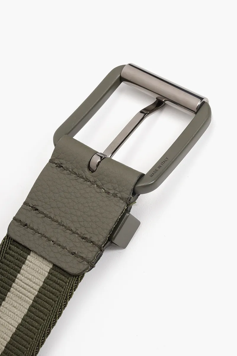 CHRISTIAN DIOR Square Buckle Belt 35mm in Olive/Beige Nylon Jacquard with Matte Olive Buckle 2