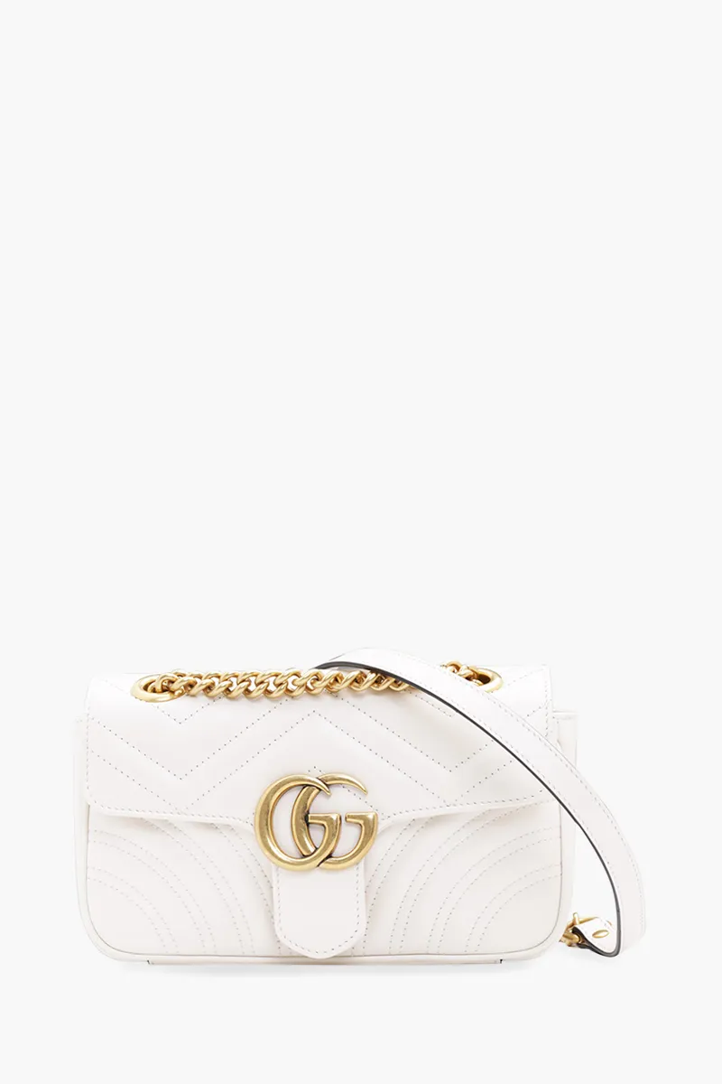 GUCCI Mini GG Marmont Flap Shoulder Bag in White GHW 0