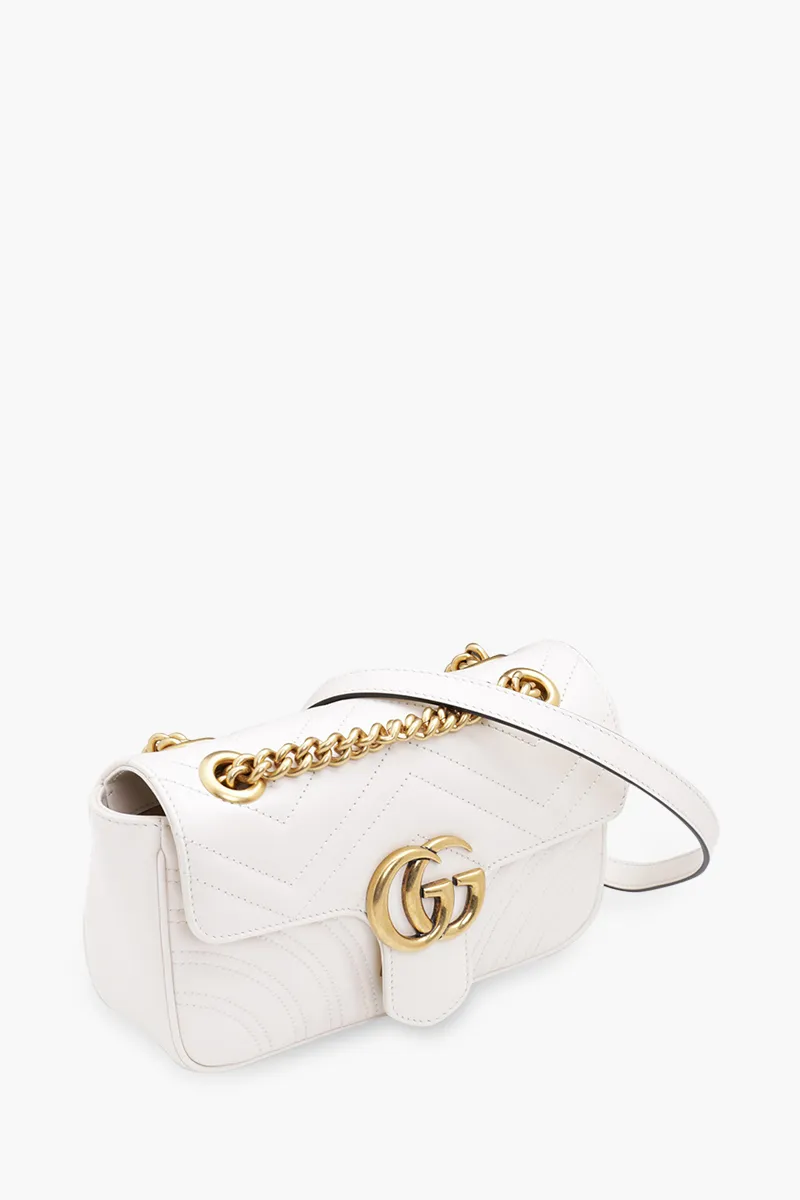 GUCCI Mini GG Marmont Flap Shoulder Bag in White GHW 2
