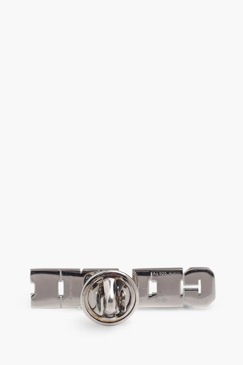 CELINE Logo Universe Pin in Black/Silver with Rhodium Finish x Enamel 1
