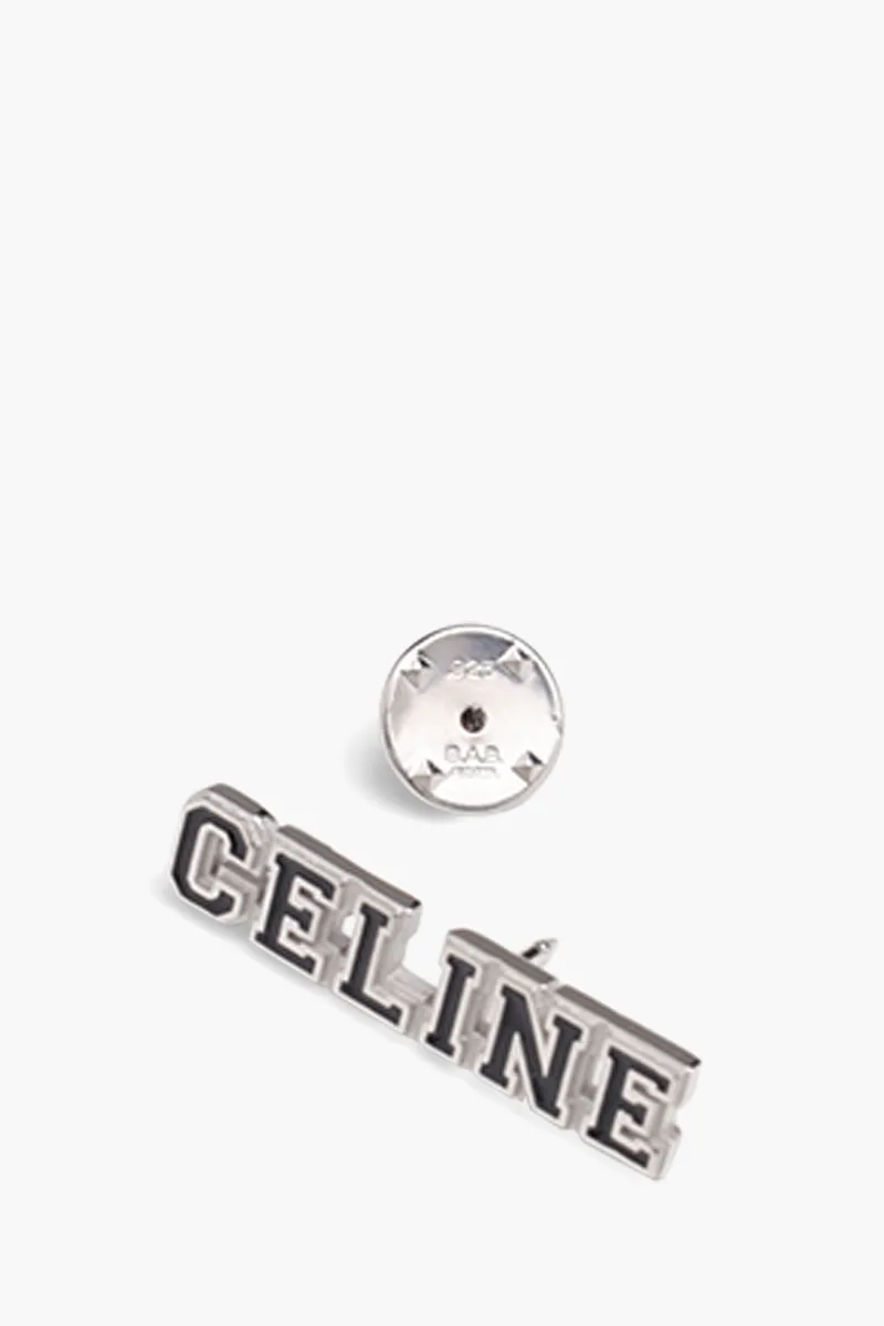 CELINE Logo Universe Pin in Black/Silver with Rhodium Finish x Enamel 3
