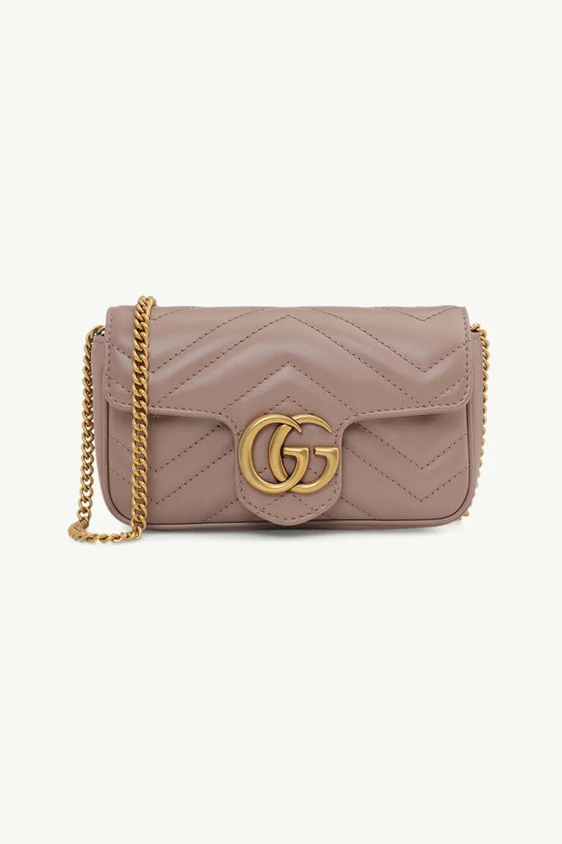 GUCCI Super Mini GG Marmont Shoulder Bag in Nude GHW 0
