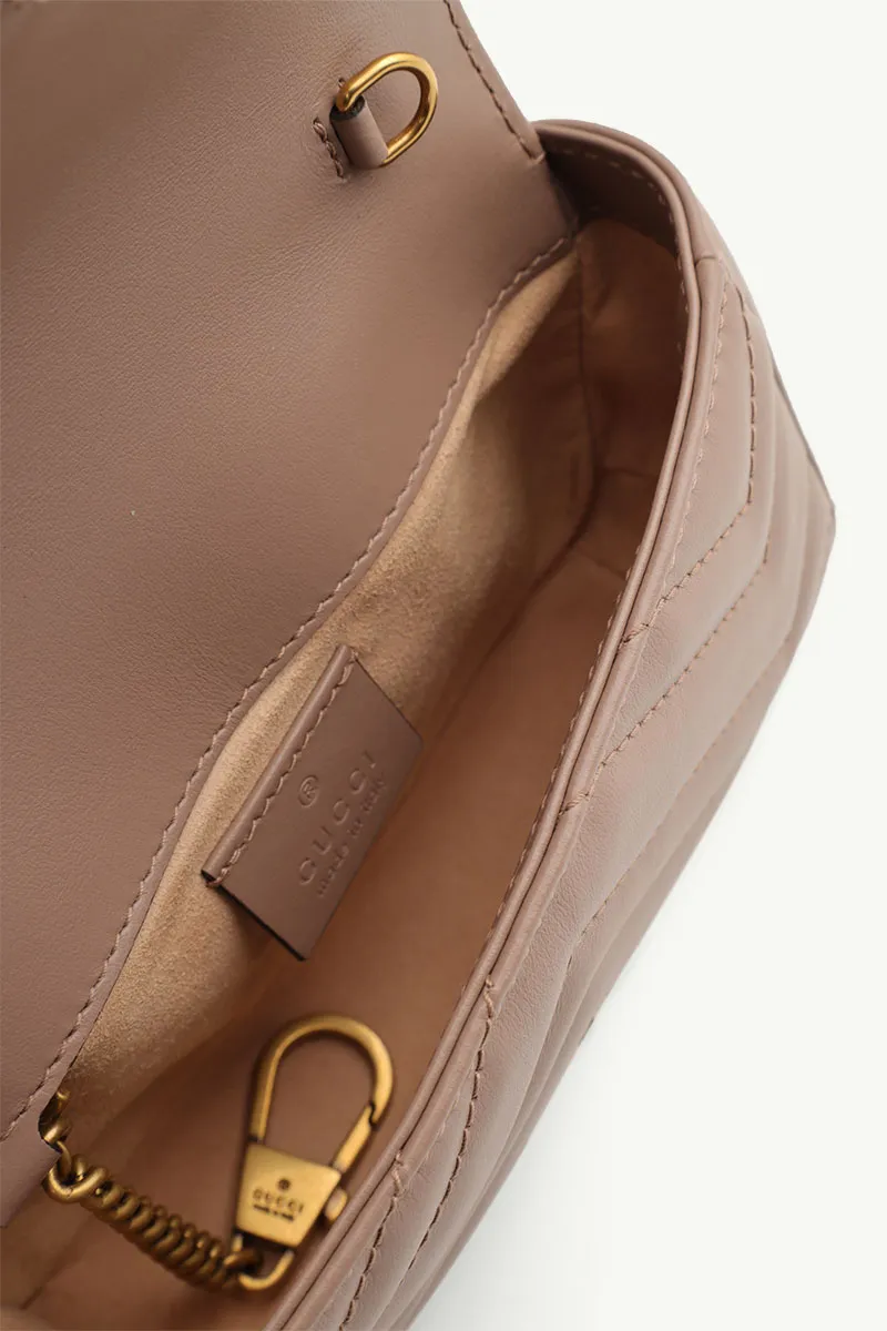 GUCCI Super Mini GG Marmont Shoulder Bag in Nude GHW 3