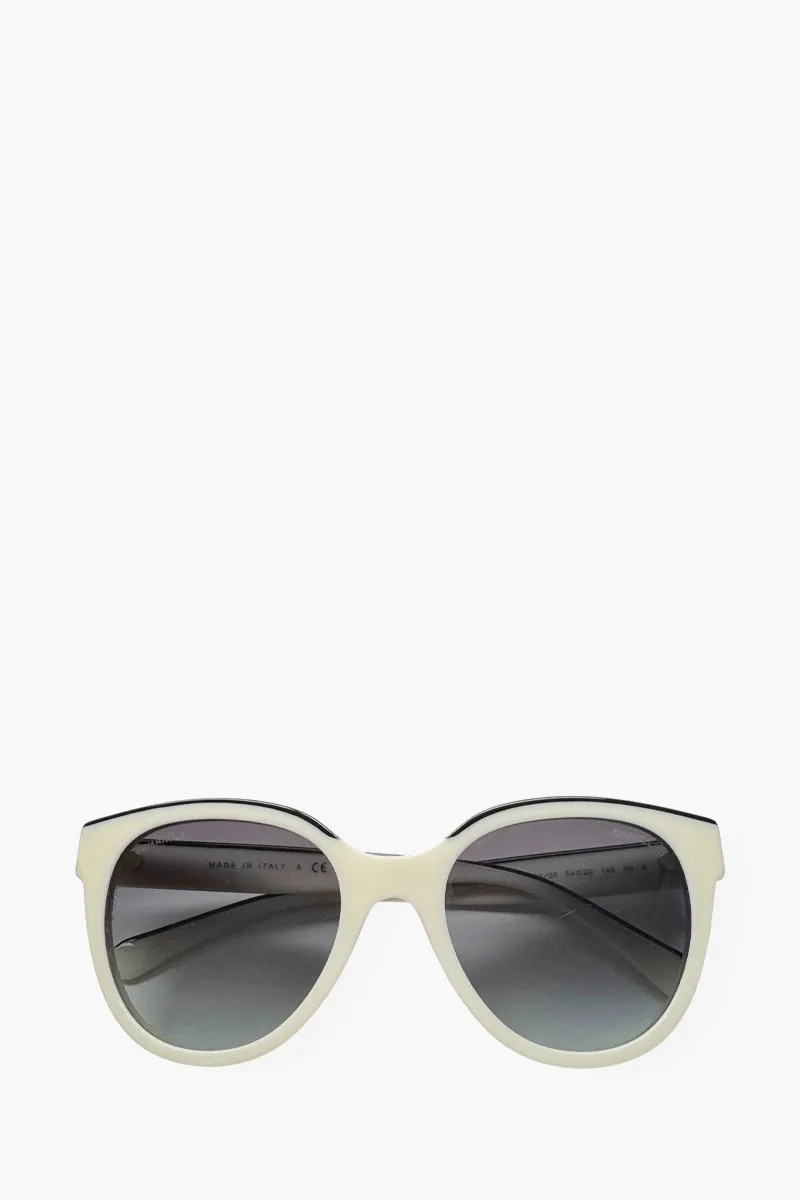 CHANEL Butterfly Sunglasses in White/Black/Grey Acetate with Lettering Logo 0