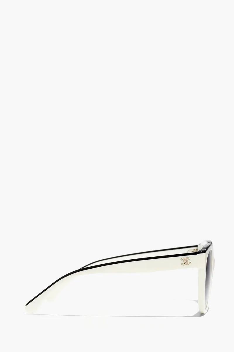 CHANEL Butterfly Sunglasses in White/Black/Grey Acetate with Lettering Logo 1