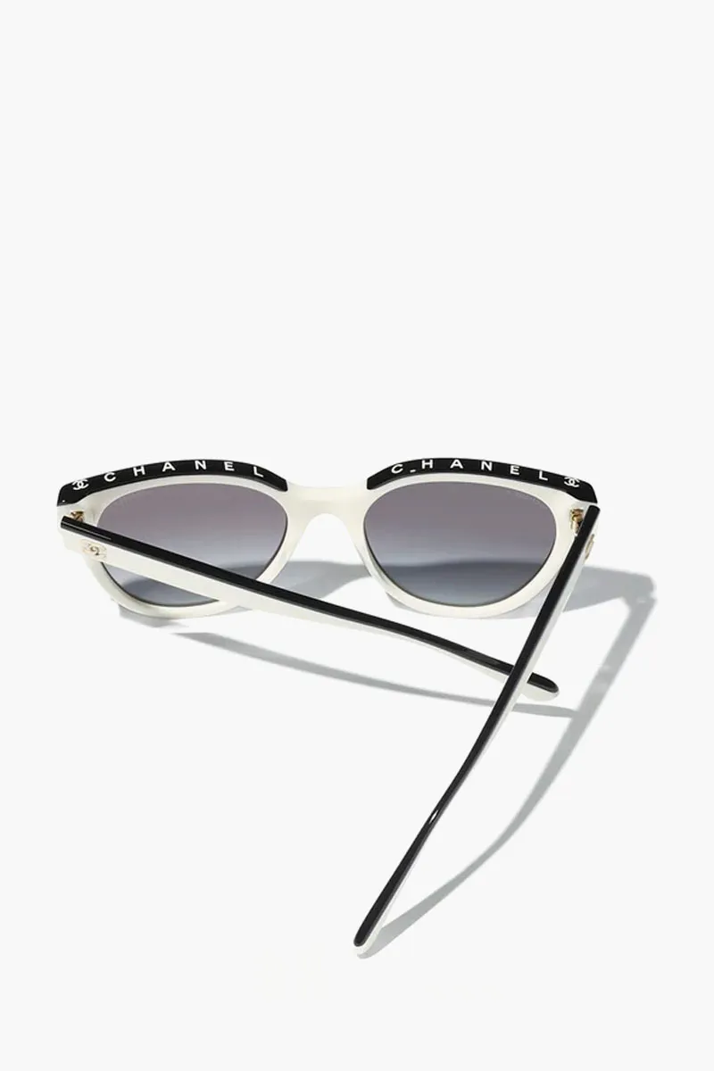 CHANEL Butterfly Sunglasses in White/Black/Grey Acetate with Lettering Logo 3
