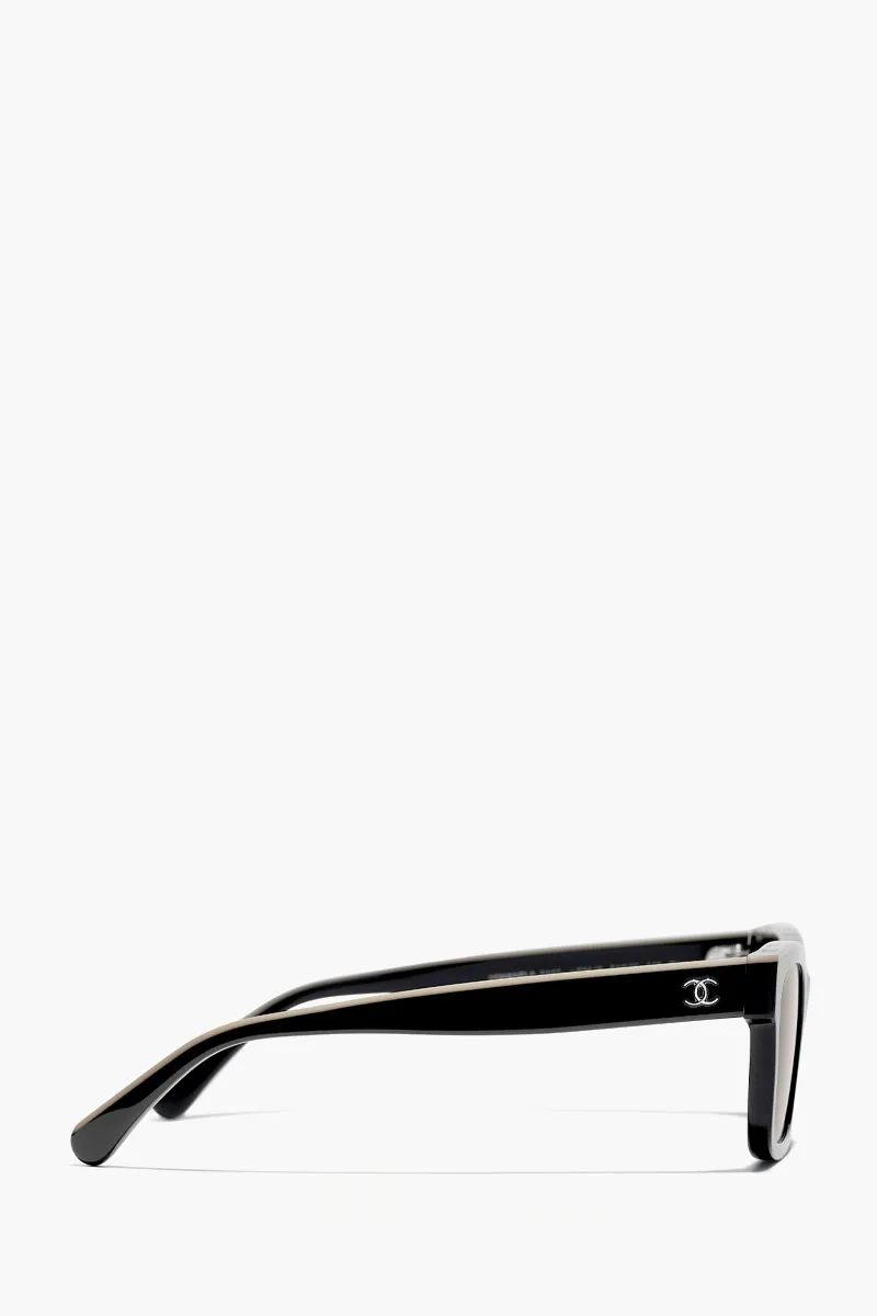 CHANEL Square Sunglasses in Black/Beige with Lettering Logo 1