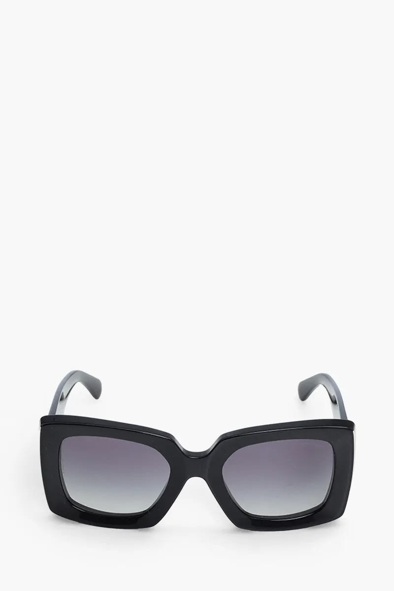 CHANEL Rectangular Gold Metals Sunglasses in Black/Gold Acetate with CC Logo  0
