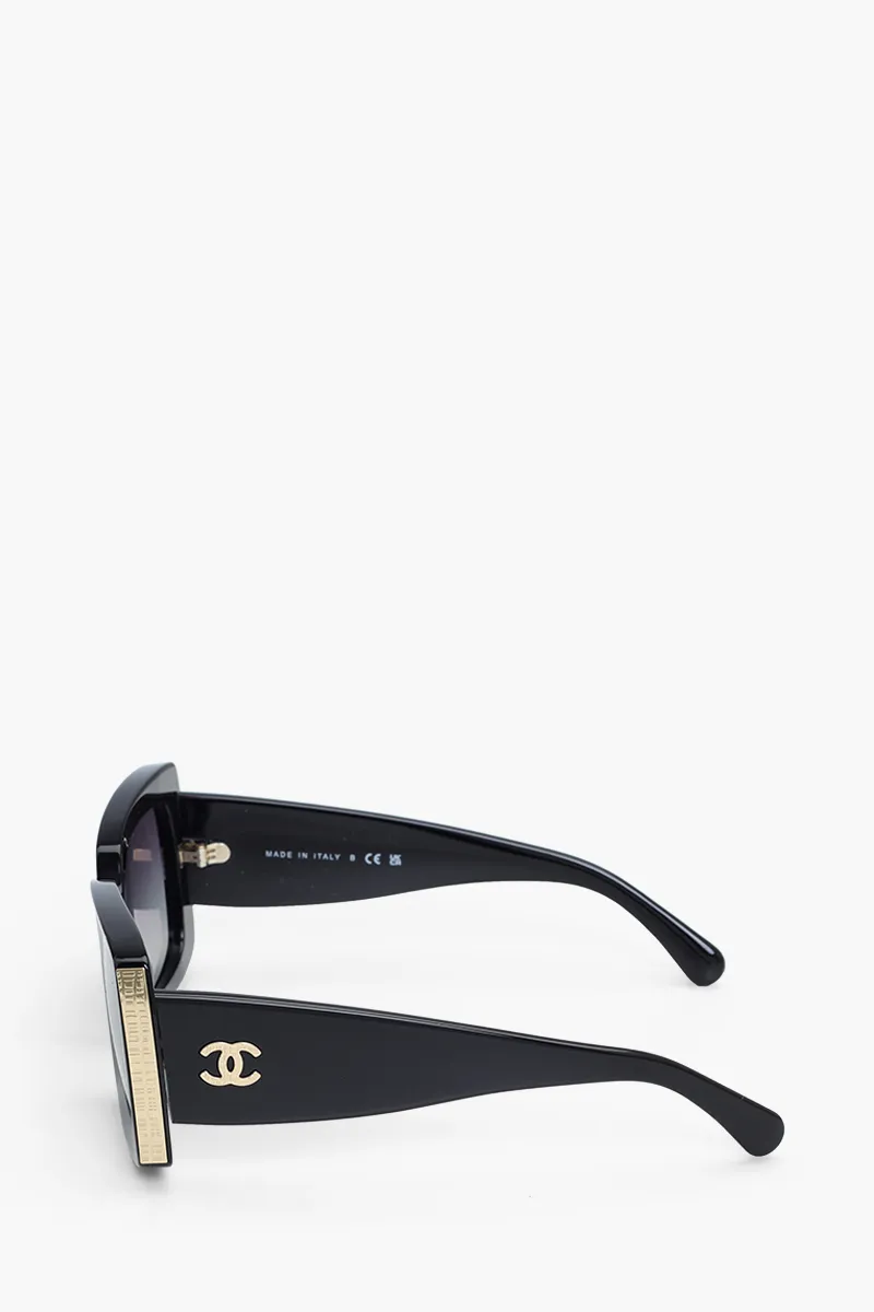 CHANEL Rectangular Gold Metals Sunglasses in Black/Gold Acetate with CC Logo  3