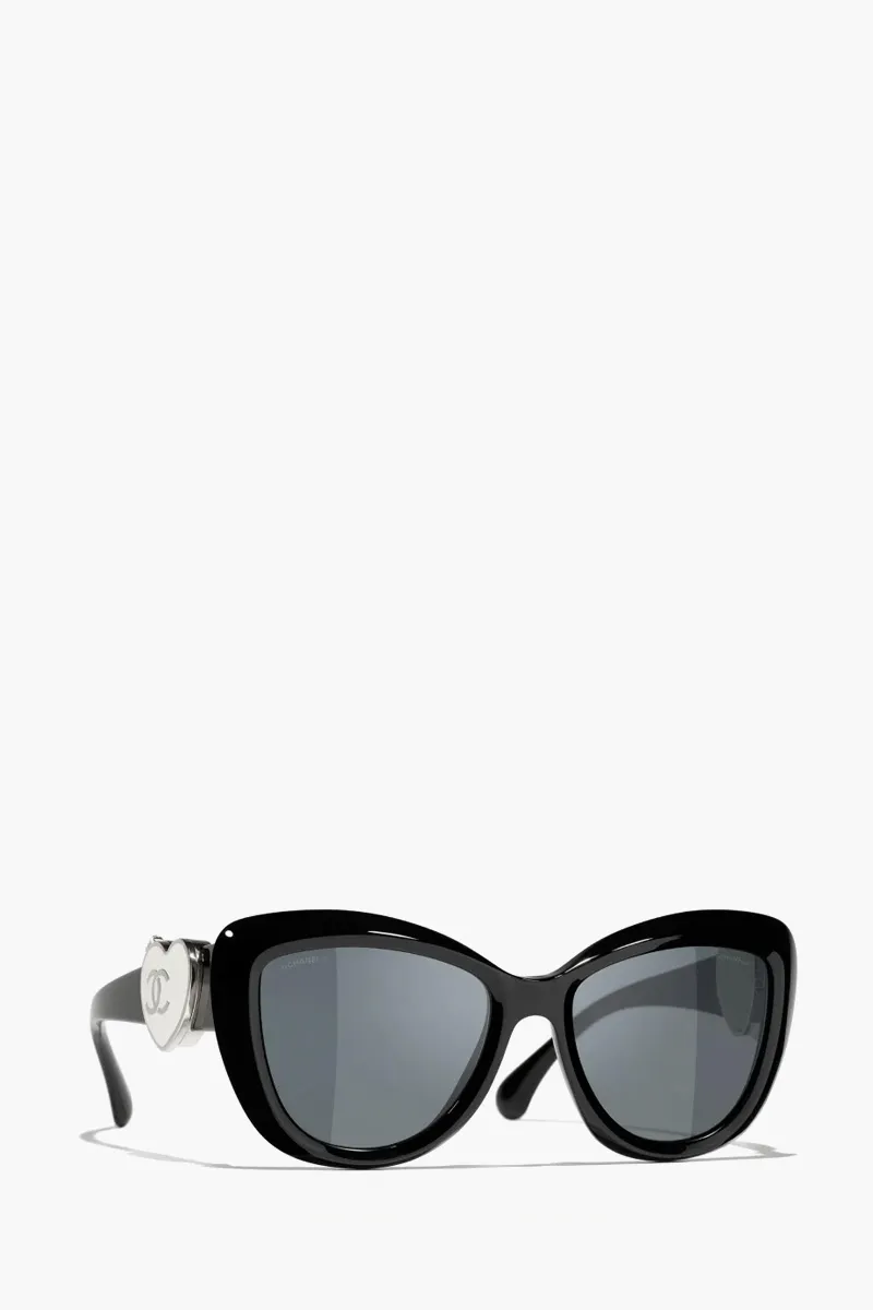 CHANEL Charming Hearts Butterfly Sunglasses in Black/Grey Acetate 2