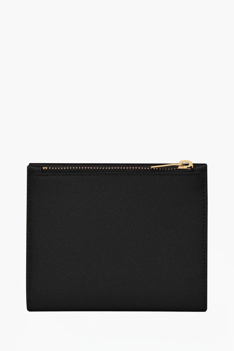 SAINT LAURENT Uptown Compact Wallet in Black Grained Leather GHW 1