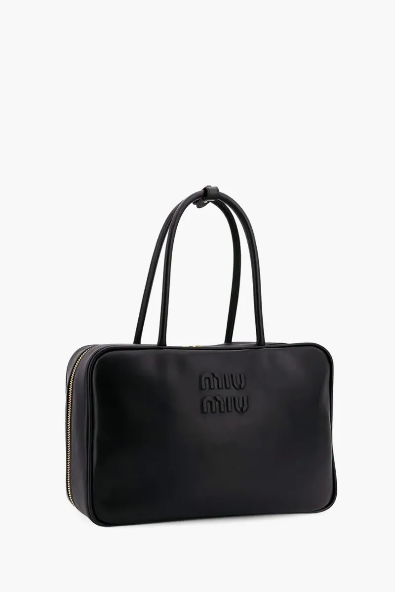 MIU MIU Large Beau Top Handle Handbag in Black Calfskin Leather 2