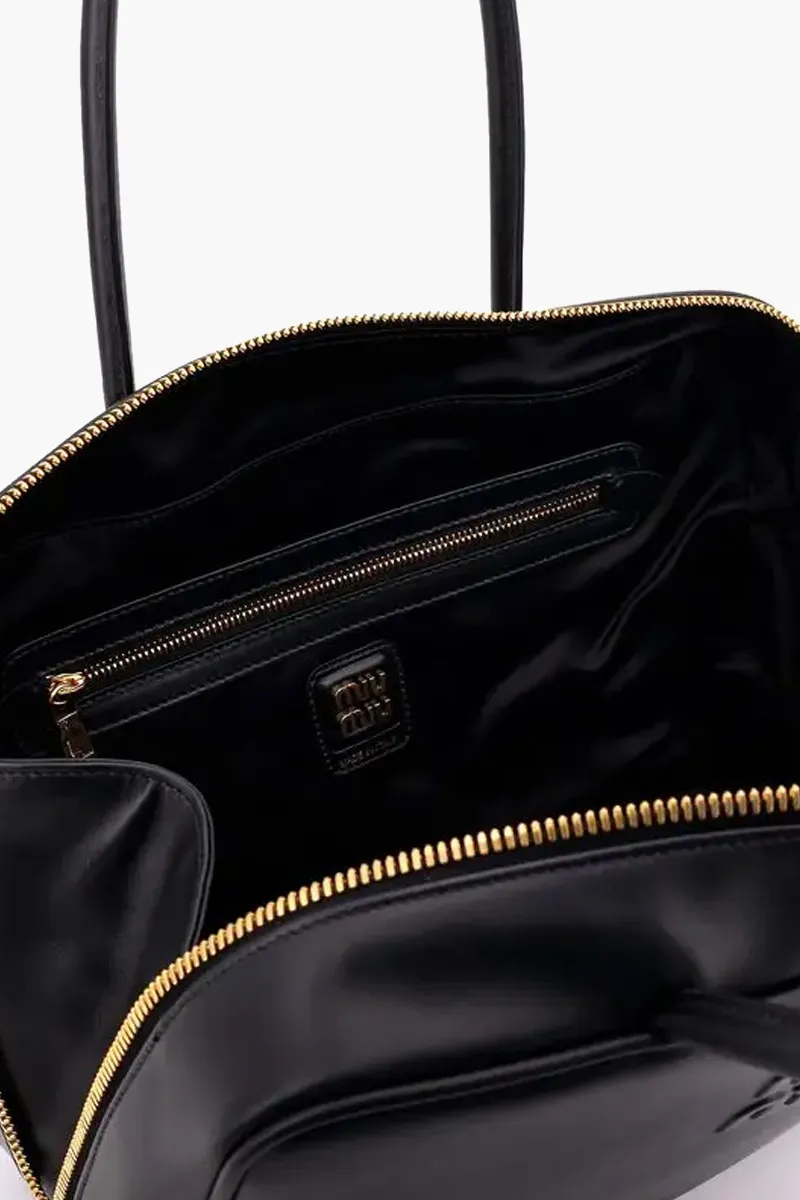 MIU MIU Large Beau Top Handle Handbag in Black Calfskin Leather 3