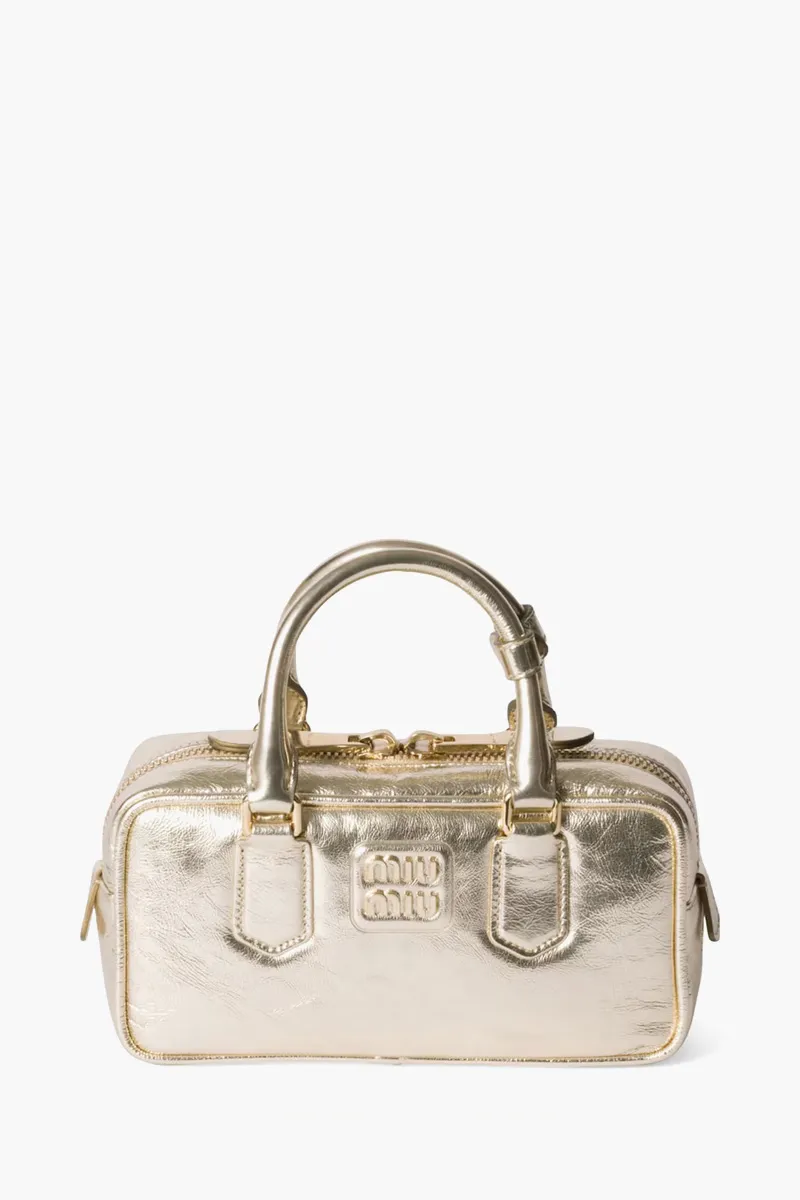 MIU MIU Arcadie Top Handle Shoulder Bag in Gold Laminated Nappa 0
