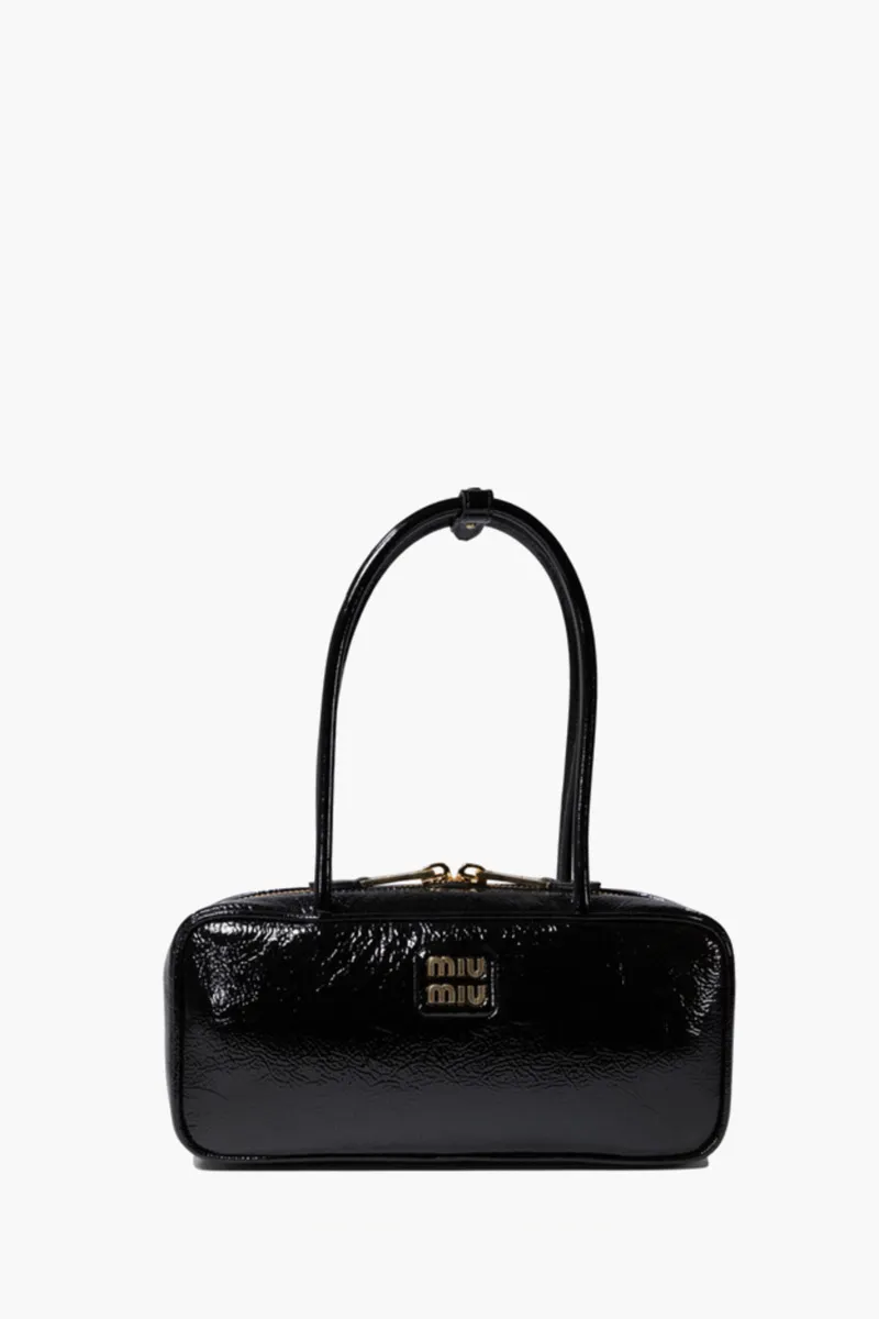MIU MIU Beau Top Handle Bag in Black Naplak Patent Leather GHW 0