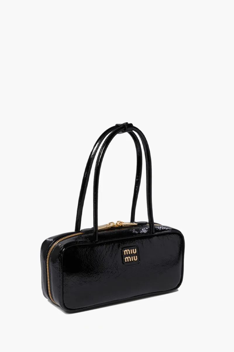 MIU MIU Beau Top Handle Bag in Black Naplak Patent Leather GHW 1