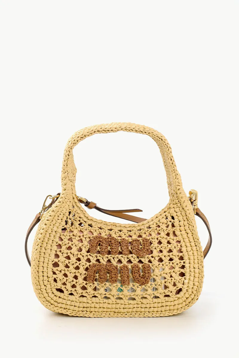 MIU MIU Wander Woven Fabric Hobo Bag in Beige/Cognac Viscose 0