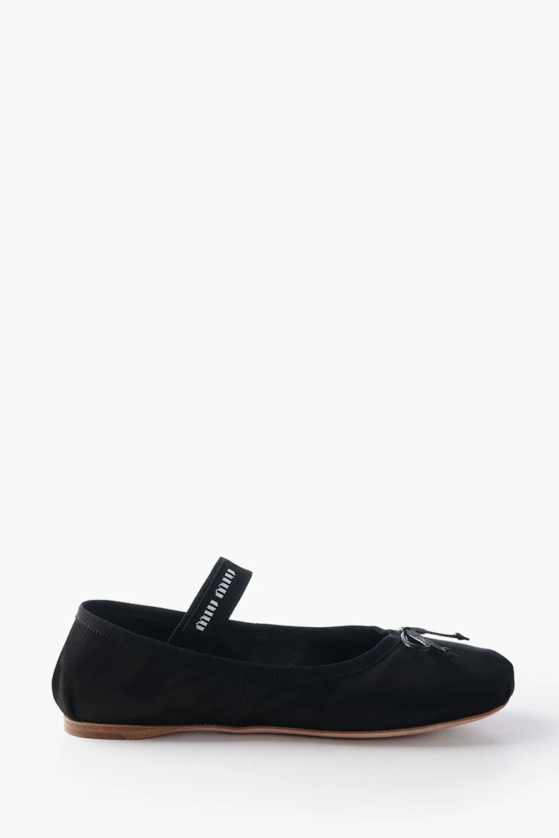 MIU MIU Bow Elastic Band Ballerina in Black Leather with Logo 0