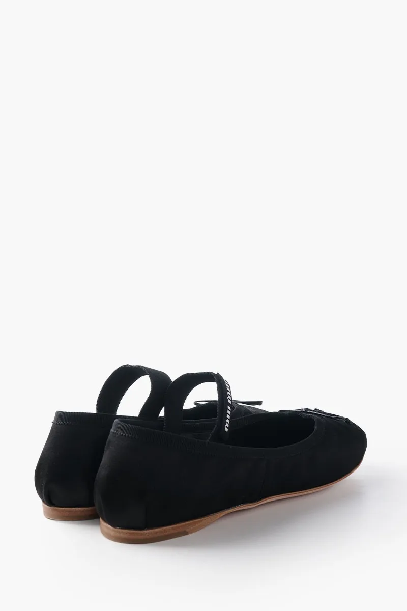 MIU MIU Bow Elastic Band Ballerina in Black Leather with Logo 1