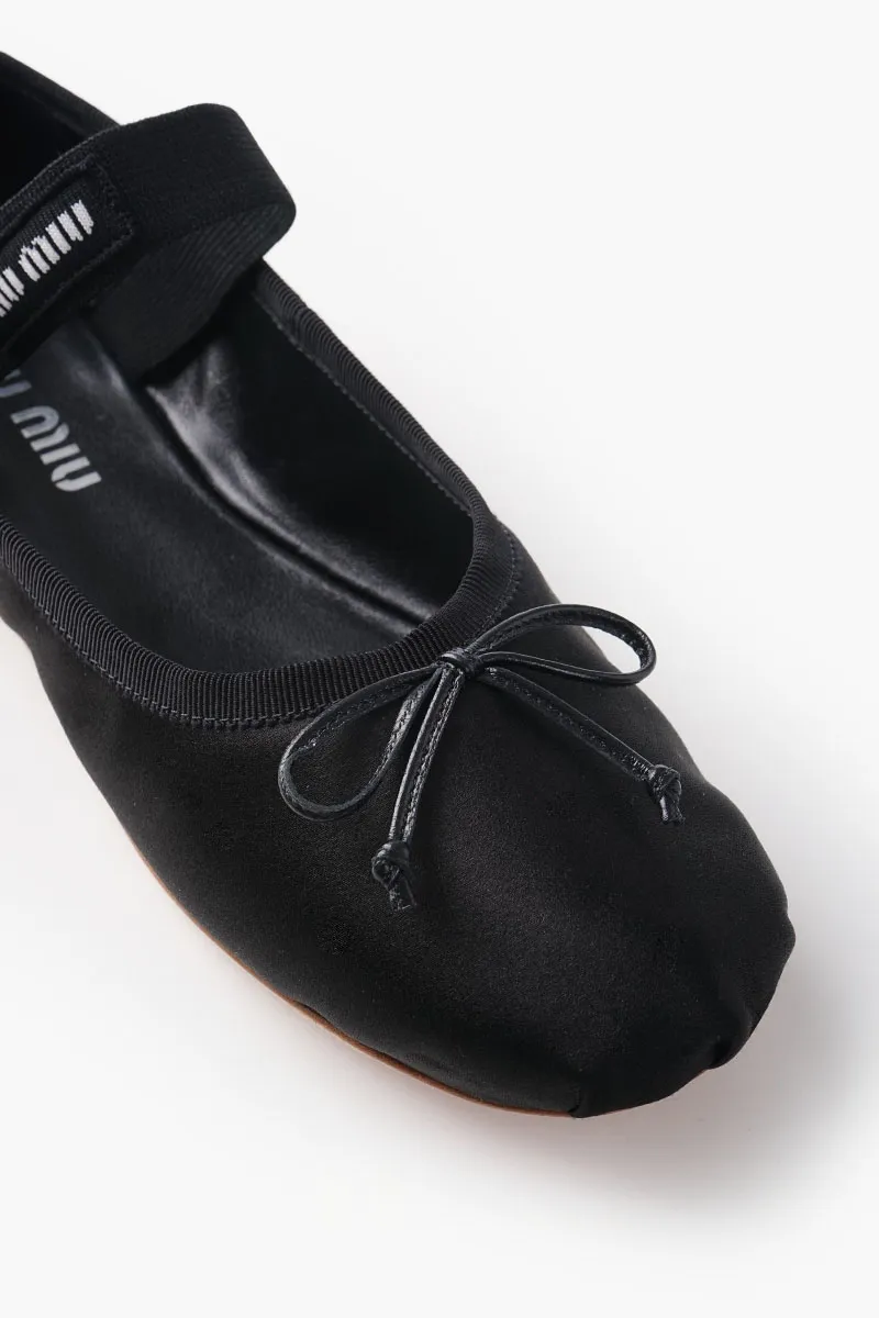 MIU MIU Bow Elastic Band Ballerina in Black Leather with Logo 3