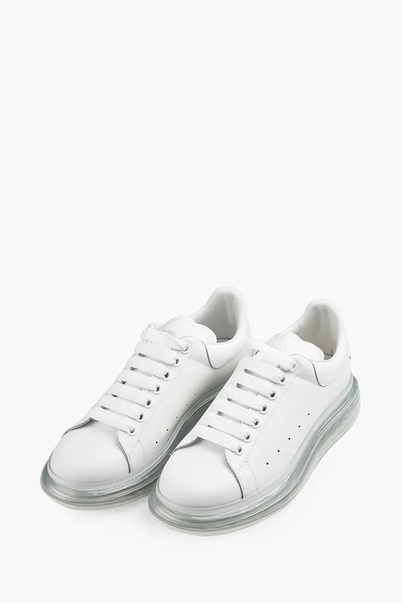 ALEXANDER MCQUEEN Men Transparent Oversized Lace-Up Sneakers in All White Smooth Leather 1