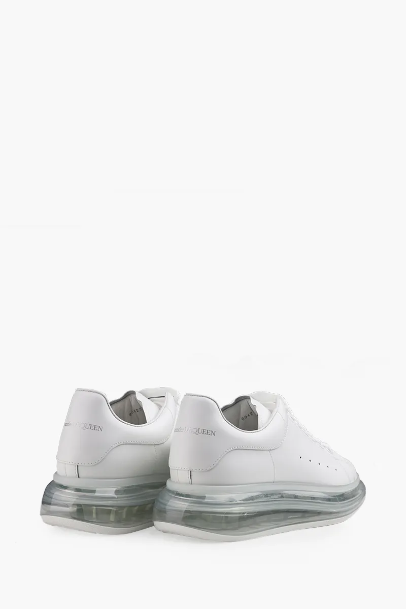 ALEXANDER MCQUEEN Men Transparent Oversized Lace-Up Sneakers in All White Smooth Leather 2