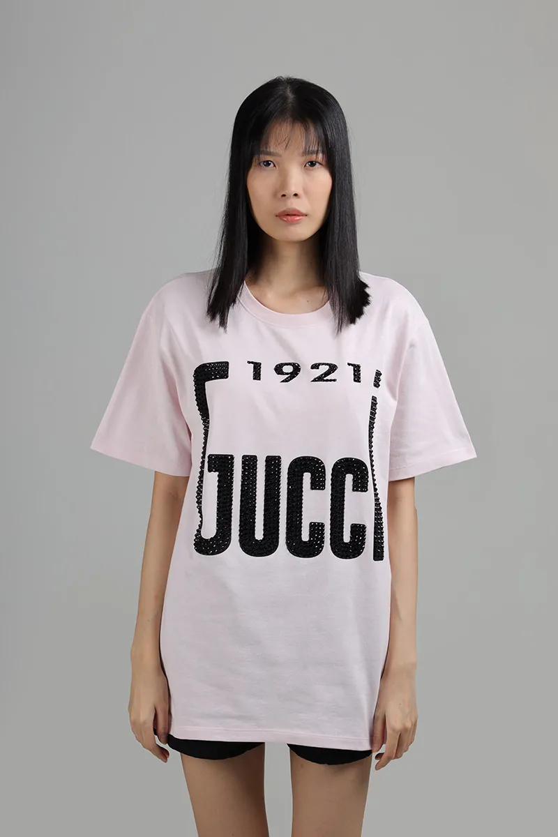 GUCCI Women Crystal 1921 Gucci Oversized T-Shirt in Rose Cotton 0