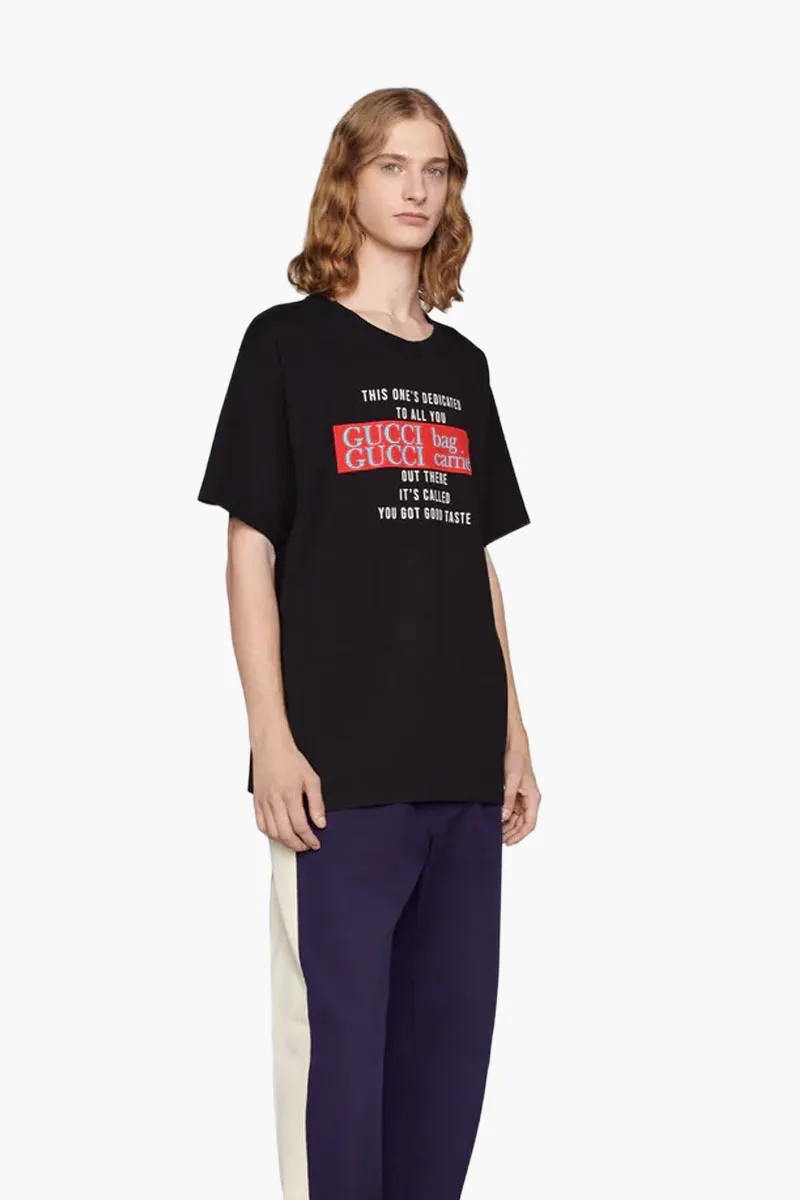 GUCCI Men Jersey Cotton T-Shirt in Black with 'YOU GOT GOOD TASTE' Print 4