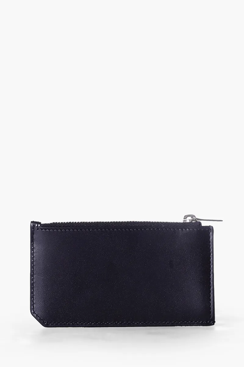 SAINT LAURENT Tiny Monogram Zipped Card Case in Black Matte Calf Leather SHW 1