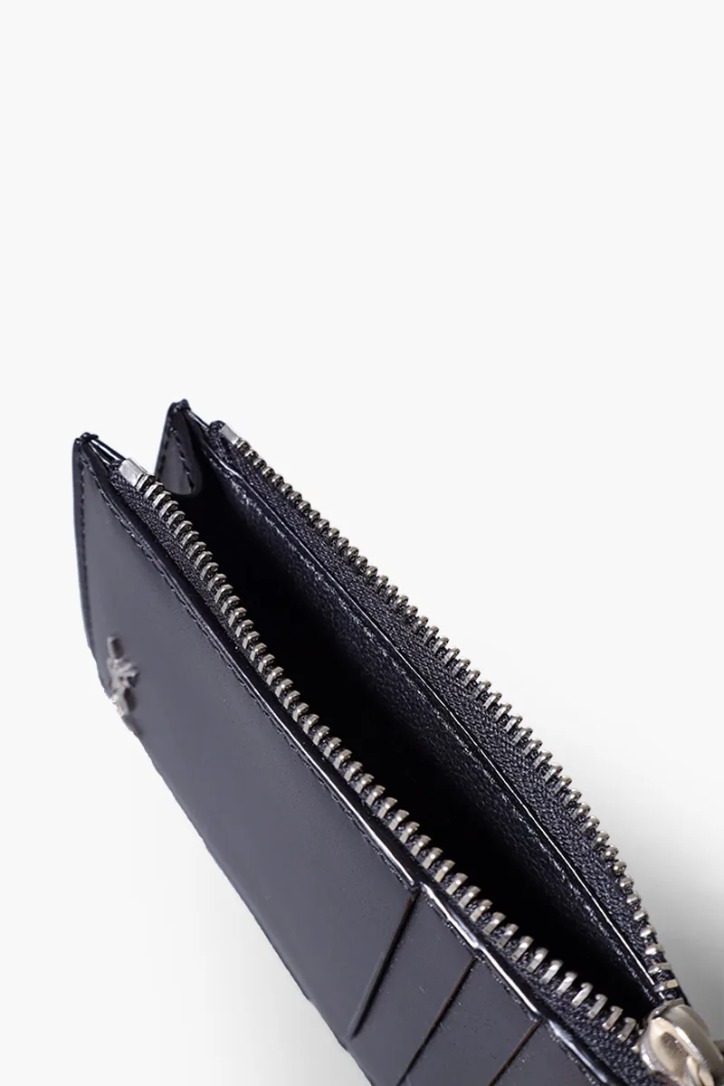 SAINT LAURENT Tiny Monogram Zipped Card Case in Black Matte Calf Leather SHW 3