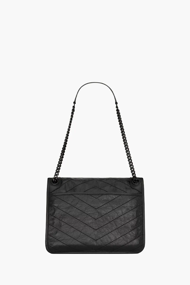 SAINT LAURENT Medium Monogram Niki Shoulder Bag in Black Vintage Crinkled Leather BHW 2