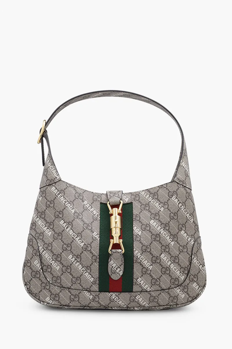GUCCI Small GG Supreme The Hacker Project Jackie 1961 Shoulder Bag in Beige/Ebony with Green/Red Web 0