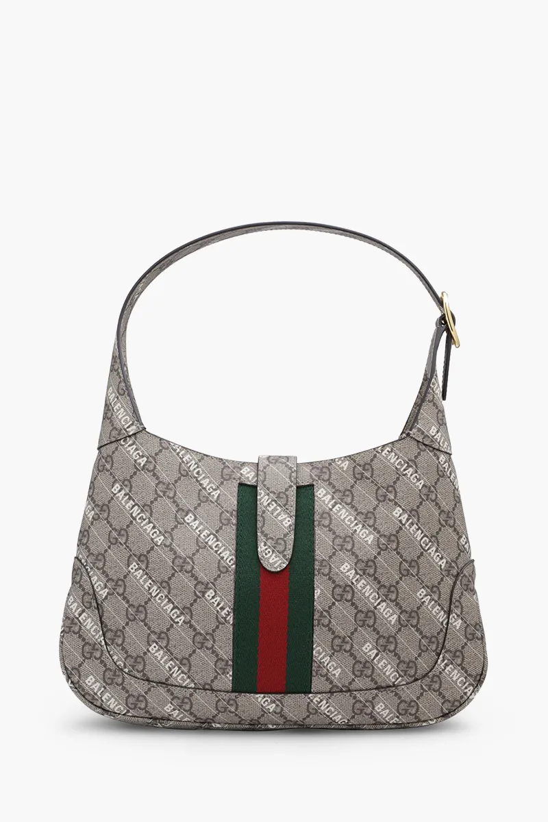 GUCCI Small GG Supreme The Hacker Project Jackie 1961 Shoulder Bag in Beige/Ebony with Green/Red Web 1
