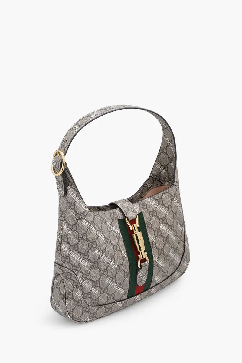 GUCCI Small GG Supreme The Hacker Project Jackie 1961 Shoulder Bag in Beige/Ebony with Green/Red Web 2