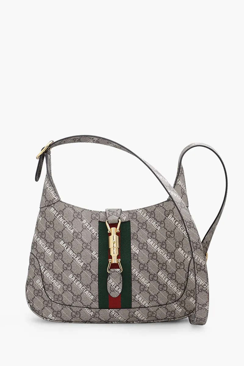 GUCCI Small GG Supreme The Hacker Project Jackie 1961 Shoulder Bag in Beige/Ebony with Green/Red Web 3