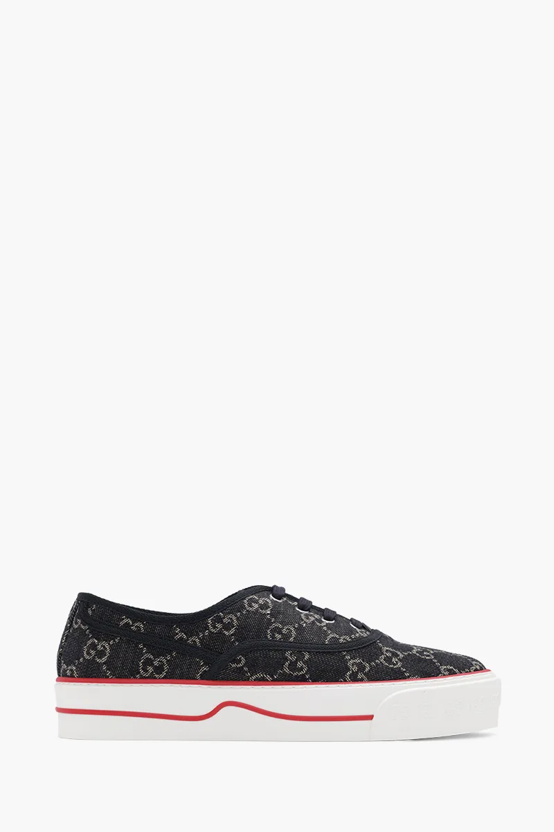 GUCCI Men GG Supreme Tennis 1977 Retro Sneakers in Black/Ivory Denim 0