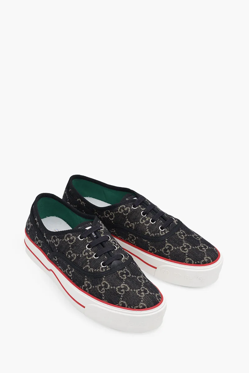 GUCCI Men GG Supreme Tennis 1977 Retro Sneakers in Black/Ivory Denim 1