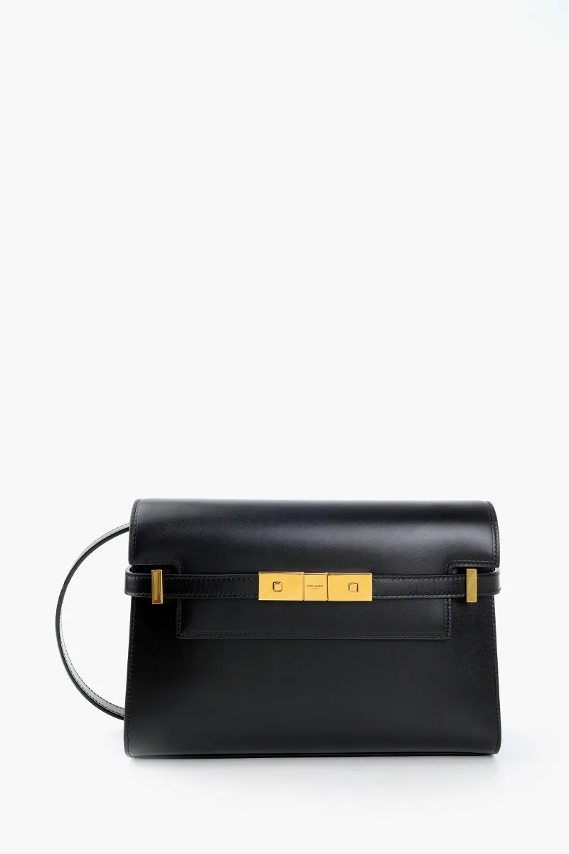 SAINT LAURENT Small Manhattan Shoulder Bag in Black Calfskin Leather Bronze Hardware 0