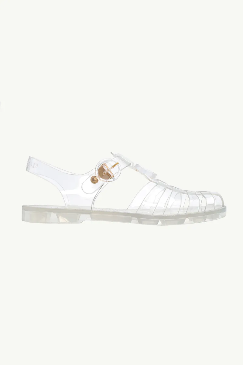 GUCCI Women GG Ankle Buckle Flat Sandals in Transparent Rubber 0