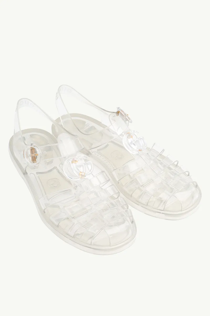 GUCCI Women GG Ankle Buckle Flat Sandals in Transparent Rubber 1