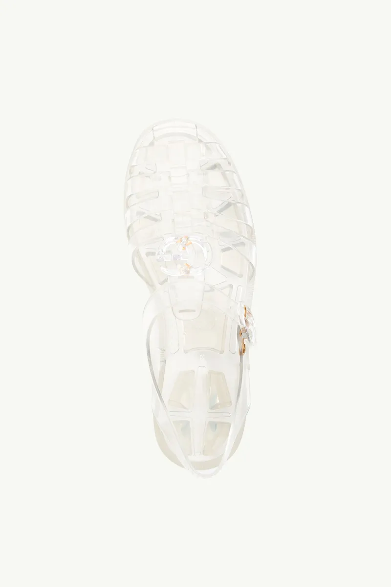 GUCCI Women GG Ankle Buckle Flat Sandals in Transparent Rubber 3