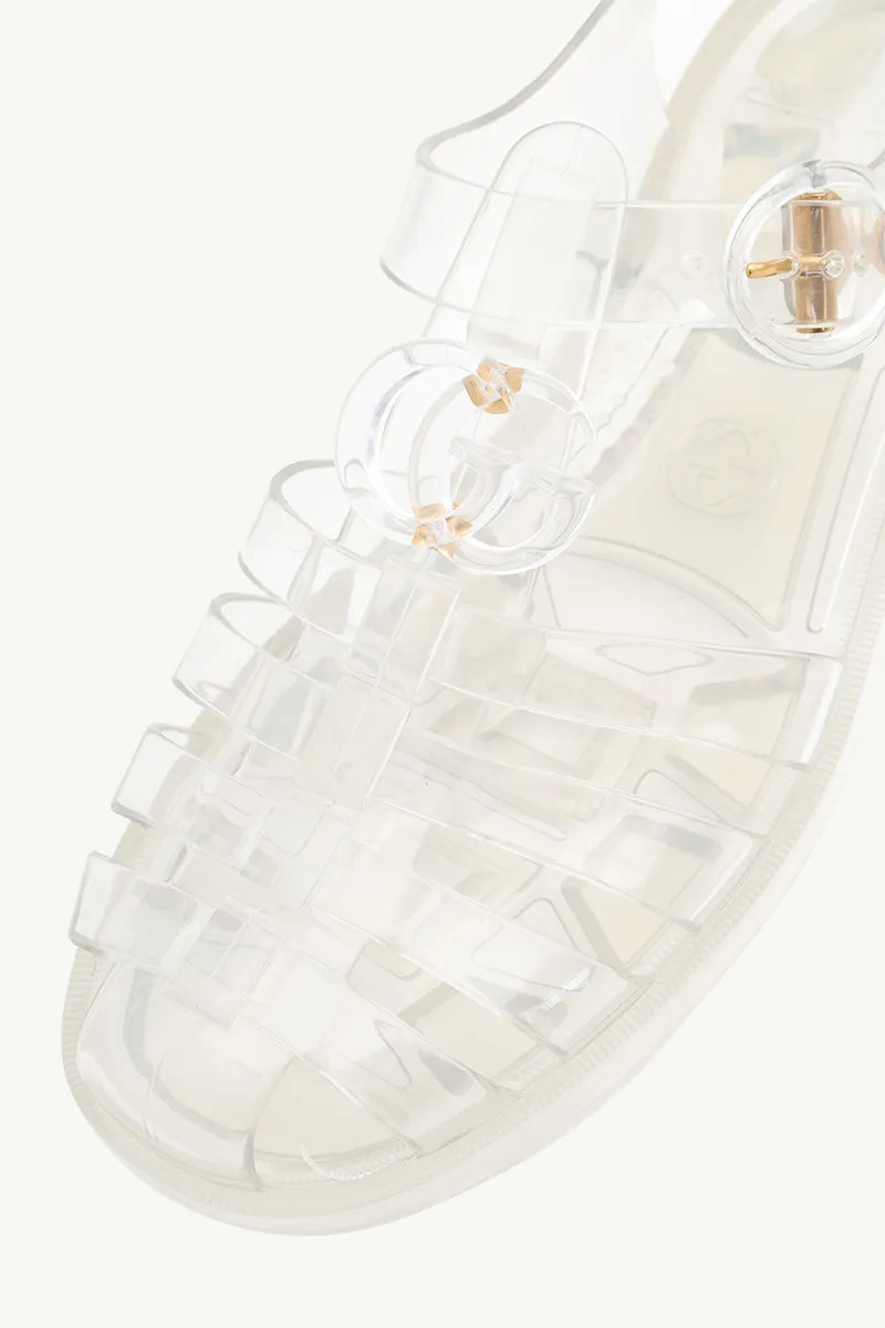 GUCCI Women GG Ankle Buckle Flat Sandals in Transparent Rubber 4