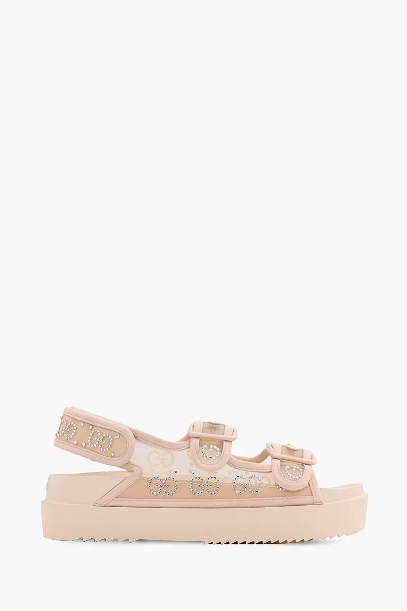 GUCCI Women GG Crystals Sling Sandals in Rose Beige 0