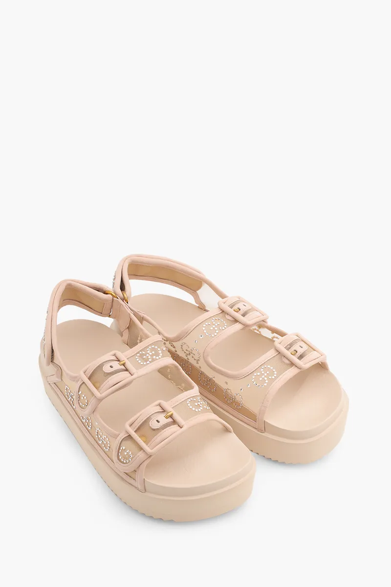 GUCCI Women GG Crystals Sling Sandals in Rose Beige 1