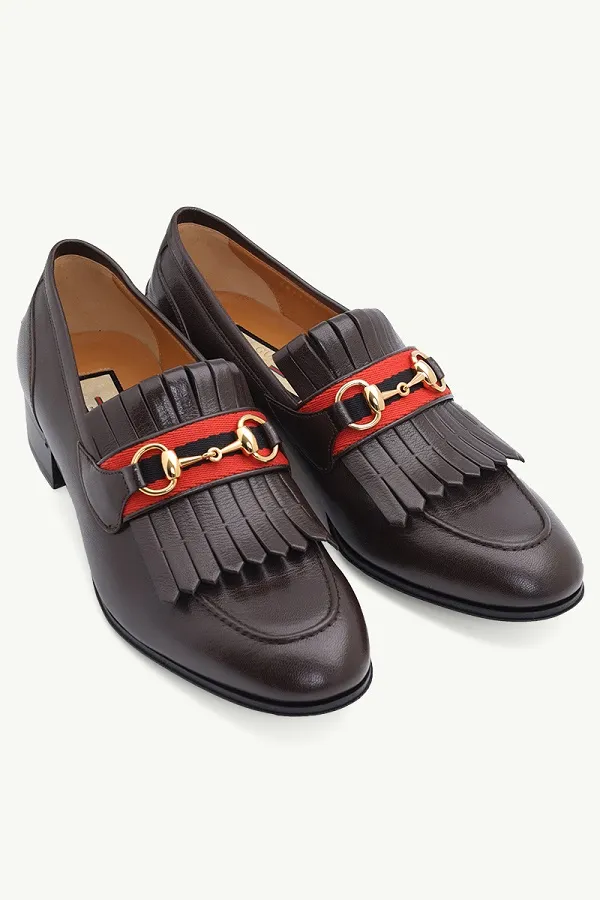 GUCCI Men Horsebit Fringe Loafer 35mm in Black with 'Palm Springs' on Back 1