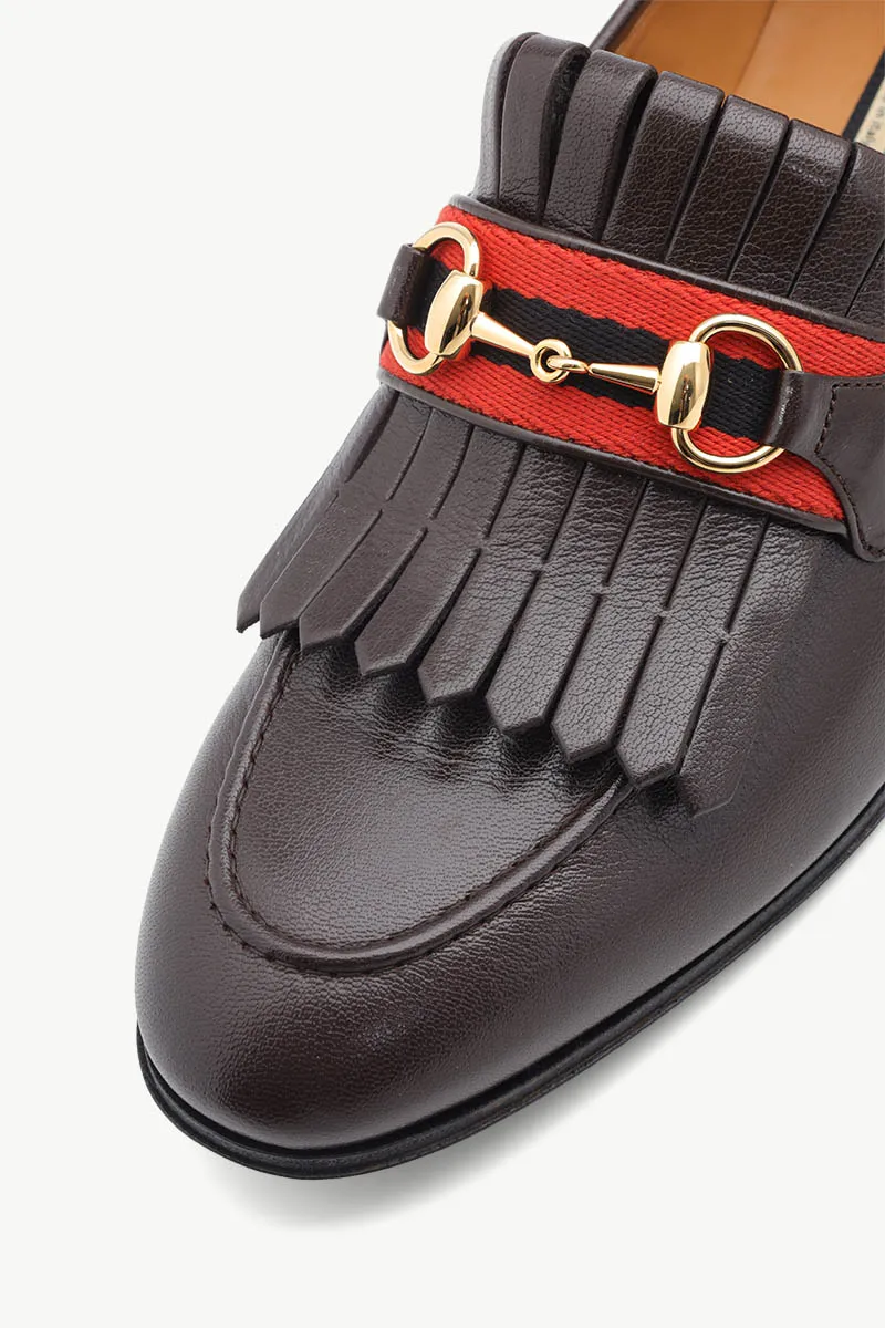 GUCCI Men Horsebit Fringe Loafer 35mm in Black with 'Palm Springs' on Back 4