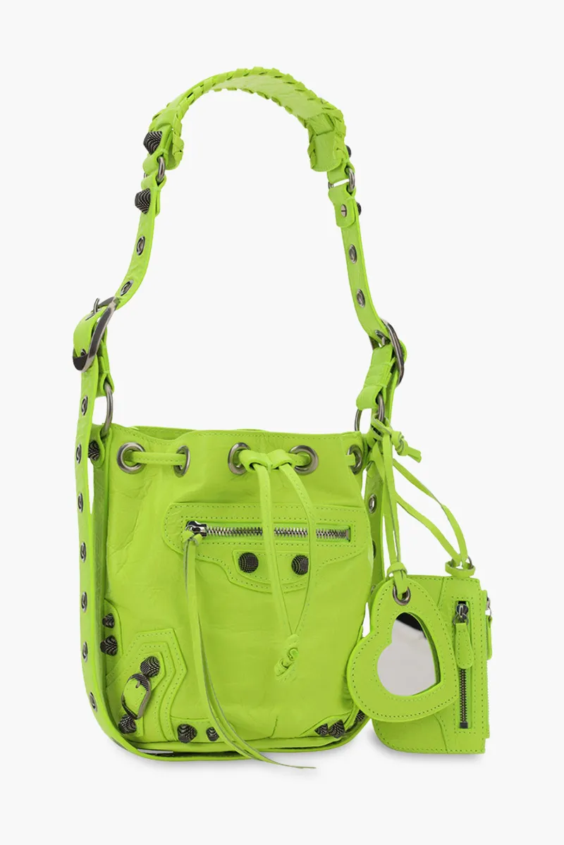 BALENCIAGA Le Cagole XS Bucket Bag in Fluo Yellow Arena Lambskin SHW 2